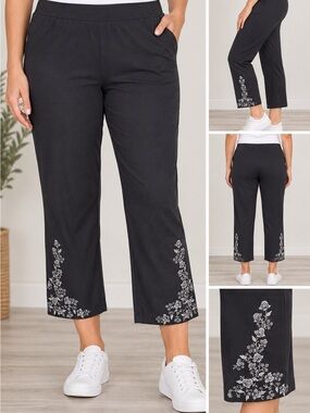 ShallWe Black Floral Cropped Pants Women’s Medium NWT